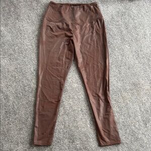Rachel and Zoe Brown High-Waisted Leggings - Metallic Shine - Size Large